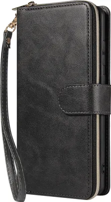 Produktbild von Für Samsung S10/S20/S10E/ S10 Plus Kunstleder Handyhülle Reißverschluss Tasche + Handschlaufe schwarz