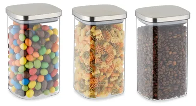 Vorratsdosen-Set 3er, 1200 ml, rechteckig, luftdicht, transparent/silber