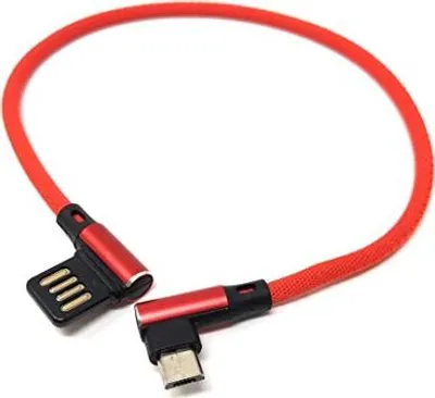 Produktbild von SYSTEM-S Micro USB Kabel Nylon links gewinkelt auf umkehrbarer USB Schnittstelle Typ A in rot 29 cm