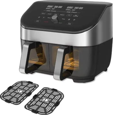 Zdjęcie produktu dla Smażarka z gorącym powietrzem Instant Pot Vortex Plus Dual ClearCook, 1700 W, pojemność 7,6 l, Clear Cook, wyświetlacz cyfrowy, dwa wyjmowane kosze, 6 funkcji gotowania, czarny/srebrny