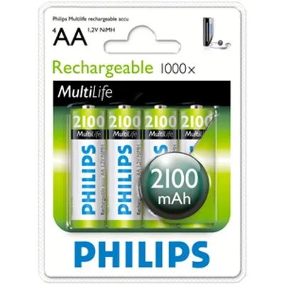 Produktbild von Philips Rechargeables Akku R6B4A210/10, Wiederaufladbarer Akku, 1,2 V, 2100 mAh, 2 Jahr(e), Cd (cadmium), Hg (Quecksilber), 78 g