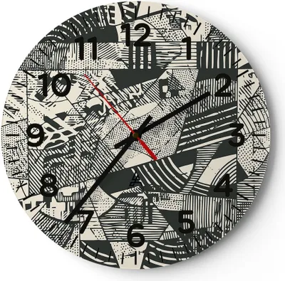 Produktbild von Wanduhr - Rund - Glasuhr - Abstraktion Vintage Schwarz - 30x30cm - Schleichendes Uhrwerk - Lautlos - zum Aufhängen bereit - Dekoration Modern - Wanddekoration aus Glas - C4AR30x30-5052
