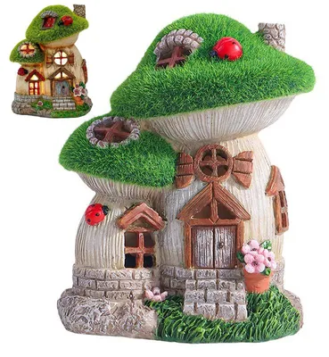 Produktbild von Solar Feenhaus Gartendeko Pilz, LED Gartenfigur handbemalt wetterfest für Balkon und Terrasse