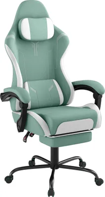 Zdjęcie produktu dla Krzesło biurowe LZQ Krzesło do gier, fotel do gier Ergonomiczne krzesło do gier z podnóżkiem, zagłówkiem i poduszką lędźwiową, wyściełane krzesło do gier, zielone