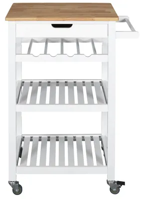 Obrázek produktu pro Servírovací vozík se 3 policemi a 1 zásuvkou, bílý a dřevěný, V 84 cm - NAYA