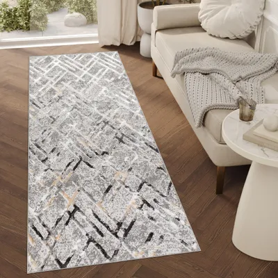 Produktbild von Tapiso Läufer CRYSTAL Modern Grau Wohnzimmer  100 x 280