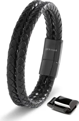 Produktbild von SERASAR | Lederarmband für Männer [Double] mit Magnetverschluss | Farbe: Schwarz | Länge: 20cm