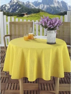 Produktbild von Peyer Syntex Gartentischdecke Polyester Weichschaum gelb Ø 160 cm rutschhemmend mit passendem Einfassband