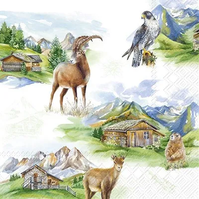 Produktbild von Servietten 33x33 cm - MOUNTAIN WILDLIFE green