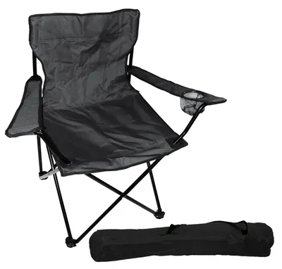Campingstuhl Anglerstuhl Faltstuhl Regiestuhl Schwarz Getränkehalter und Tasche