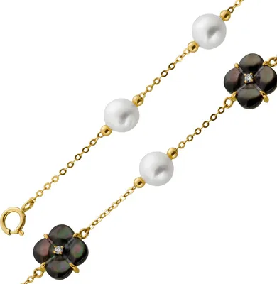 Produktbild von Kleeblatt Armband Gold 585 14K Perlmutt Brillanten Süßwasserzuchtperlen 21
