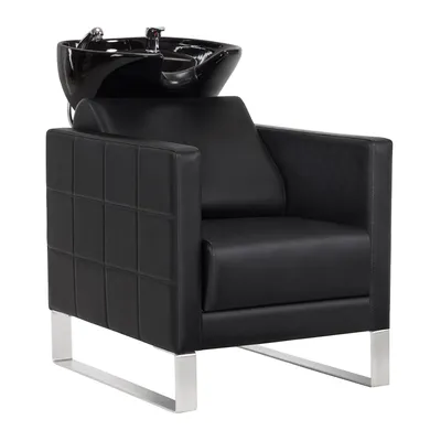 Produktbild von Stuhl mit Waschbecken & Edelstahlbasis, Waschbecken aus Keramik Verstellbar, Waschplatz 8611 (Schwarz/Kunstleder)