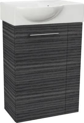 Produktbild von Fackelmann SBC B. PERFEKT Gäste WC Set 2-teilig 45 cm, Anthrazit Holzoptik, links, Keramik Hahnloch rechts