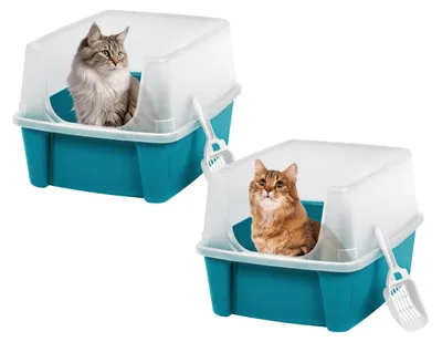Produktbild von Iris Ohyama Katzenklo offen, bis 7 kg, 2er-Satz, Blau, ohne Deckel, Katzentoilet