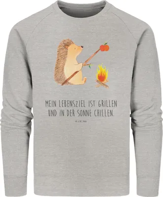 Produktbild von Mr. & Mrs. Panda Bio Baumwoll Pullover Igel Grillen Größe S - Heather Grey - Geschenk, Sweatshirt, Sweater, Pulli, Motivation, Spruch, Sinn Des Lebens, Lustige Sprüche