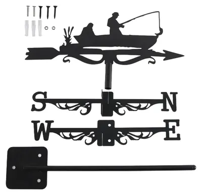 Metall-Windfahne, schwarz, Fischer-Silhouette, 50x35 cm