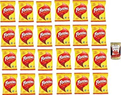 Produktbild von Fonzies Original knusprige Mais-Snack mit Käse-Geschmack 24er Pack (24x100g Packung) + Italian Gourmet polpa 400g