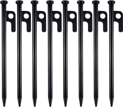 Image de Unyqoos® : Lot de 8 piquets pour tente – Piquets en acier de 20 cm, forgés, avec œillet et trou, ancres de tente robustes pour fixer la tente et les bâches