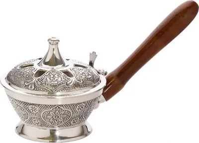 Produktbild von Räucherpfanne Holzgriff Handarbeit Weihrauchgefäß Vernickelt Esoterik Deko 1543