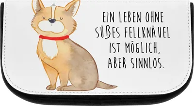 Produktbild von Mr. & Mrs. Panda Kulturbeutel Hund Glück - Weiß - Geschenk, Herz, Kosmetiktasche, kosmetiktäschchen, Liebe, Spruch, Organizer Tasche, Sprüche, Waschbeutel, Corgie