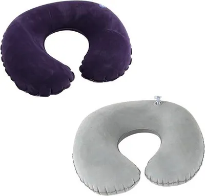 Obrázek produktu pro Nafukovací cestovní polštáře ve tvaru písmene U na krk, modré a šedé, lehké a ergonomické, do letadla, auta a vlaku