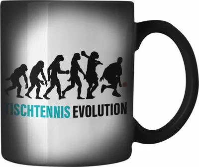 Produktbild von Trendation - Tischtennis Evolution Farbwechsel Zauber-Tasse Geschenk Tischtennisspieler Geschenkidee Lustig für Männer Tischtennis Zubehör (Schwarz)