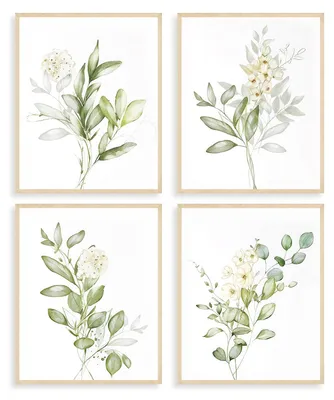 4er-Set botanische Aquarell-Poster, Grün, 20×25 cm, ungerahmt