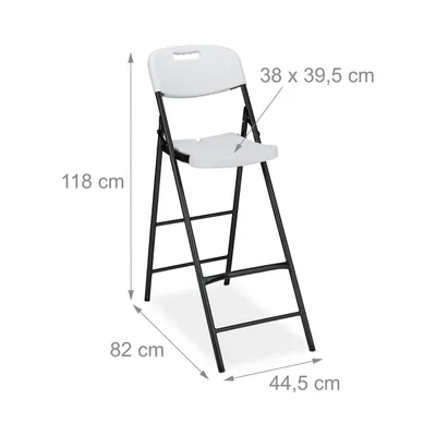 Produktbild von Relaxdays Barhocker klappbar, 2er Set, mit Lehne, HxBxT: 118 x 44,5 x 82 cm, hoher Barstuhl, Kunststoff & Stahl, weiß