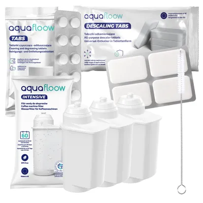 Obrázek produktu pro Sada AquaFloow pro kávovary Siemens 3x vodní filtr + odstraňovač vodního kamene + čisticí a odmašťovací tablety + čisticí kartáč