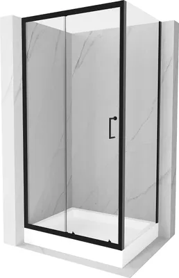 Produktbild von Mexen Apia ausziehbare Duschabtrennung 120 x 90 cm, Transparent, Schwarz + Duschwanne Rio - 840-120-090-70-00-4510