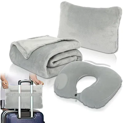 Produktbild von Reisekissen Reisedecke Ultraleicht Kissen Decke 2 in 1 Flugzeug Travel Blanket Verwandlungskissen Pillow für Unterwegs, Reise Gadgets für Urlaub, Büro