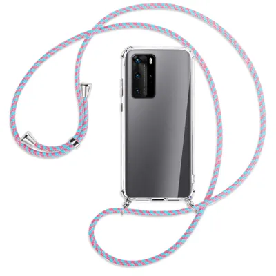Produktbild von Handykette Backcover-Schutzhülle mit Band (Metall silberfarben) für Huawei P40 - pink/mint
