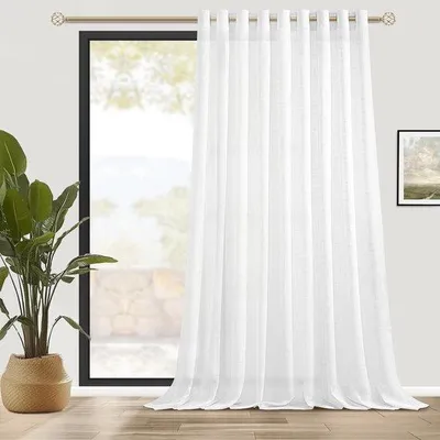 Produktbild von Ibenzoa® Weißer halbtransparenter Vorhang in Leinenoptik, 300 cm breit, 18 Metallösen, 100% Polyester – für Schlafzimmer und Wohnzimmer