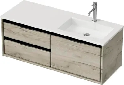 Produktbild von Sanox Badmöbel-Set Loft BxHxT 120,5 x 47 x 45,5 cm Frontfarbe craft oak mit Waschtisch Mineralguss weiß Griff chrom 8474