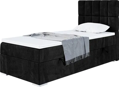 Produktbild von MEBLINI Boxspringbett mit Bettkasten - Gepolstert Einzelbett mit Matratze und Topper - Polsterbett mit Stauraum - Bett mit Kopfteil - Stauraumbett - LUKAS - 80x200 Rechts  - H4/Schwarz Samt