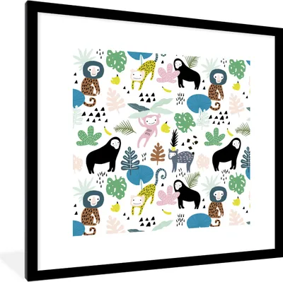 Produktbild von MuchoWow® MuchoWow® Gerahmtes Poster Dschungel - Pflanzen - Affe 40x40 cm - Poster mit zchwarzem Bilderrahmen - Poster - Plakat im Rahmen