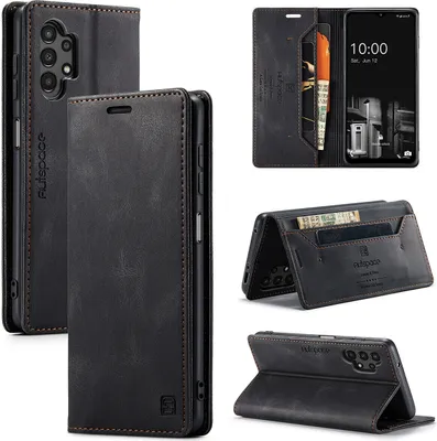 Produktbild von Galaxy A13 4G Brieftasche Hülle, Retro Kunstledertasche Stand Schutzhülle für Samsung Galaxy A13 4G Schwarz