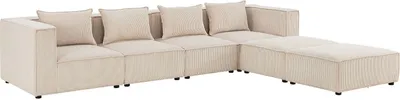Produktbild von Juskys modulares Sofa Domas XXL - Couch Wohnzimmer - 2 Ottomanen, Lehnen & Kissen - Cord Beige