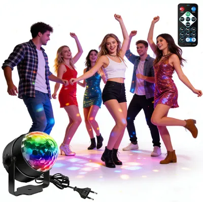 Produktbild von MODFU Mini LED Discokugel mit Fernbedienung, RGB Sound-Activated Kristall Partylicht, drehbare Bühnenlampe für KTV, Kinderzimmer & Partys