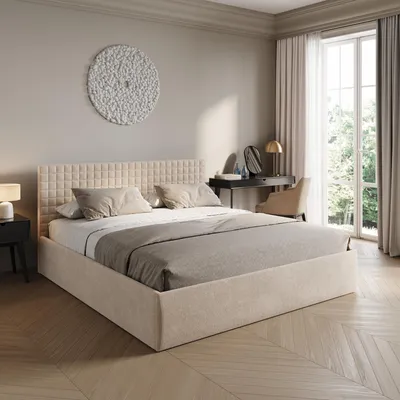 Produktbild von Home Collective Polsterbett 180x200 cm Doppelbett Bett mit verstellbarem Lattenrost & Stauraum | VARDO-Stoff Beige