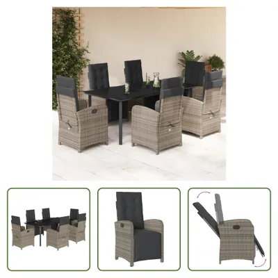 Image de The Living Store Ensemble de jardin 7 pièces avec coussins Gris Poly Rattan