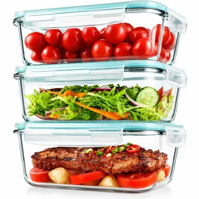 Zdjęcie produktu dla Pojemniki Na Żywność Szklane Lunchbox Do Mikrofali Lodówki 3X1000Ml
