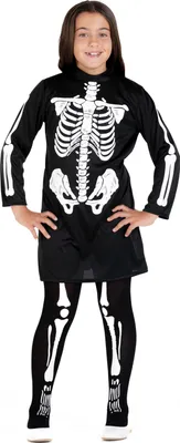 Immagine prodotto di Costume da scheletro bambina in maschera per carnevale (taglia 5-7 anni) con calzamaglia stampata