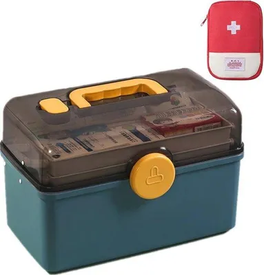 Produktbild von Medizinische Arzneimittelbox mit 3 Ebenen und Medikamententrägerbeutel - Praktischer Medikamentenbehalter für den häuslichen Gebrauch