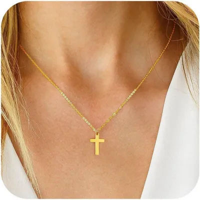 Produktbild von TINGN Kreuz Layered Goldkette für Damen - 14K Gold Vergoldet Choker Halskette