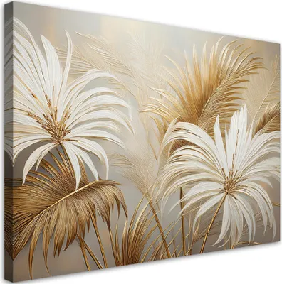 Produktbild von Leinwandbild Tropische Blätter Botanisch 90x60 Feeby Beige bild für die wand bereit zum aufhängen