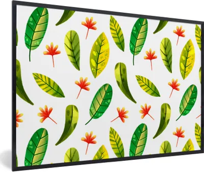 Produktbild von MuchoWow® Gerahmtes Poster Dschungel - Blätter - Rot 90x60 cm - Poster mit Schwarzem Bilderrahmen Wandposter Rahmen Foto Bilder - Fotorahmen - Foto-Plakat