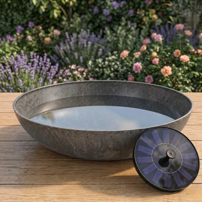 Immagine prodotto di Set fontana solare con batteria ricaricabile inclusa - vaschetta da 45 cm, colore nero