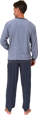 Produktbild von Normann Herren Frottee langarm Schlafanzug mit Bündchen – Pyjama auch in Übergröße ; blau-mel. , 50