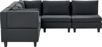 Produktbild von BELIANI 5-Sitzer Ecksofa Rechtsseitig Schwarz Stoffbezug mit Kissen Schwarze Beine Modular Modern Modulsofa Wohnlandschaft Wohnzimmer Wohnecke